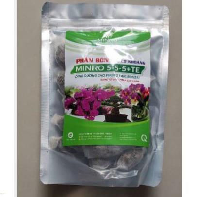 Phân hữu cơ khoáng tan chậm minro 5-5-5+te dinh dưỡng cho lan và bonsai 36 túi/gói