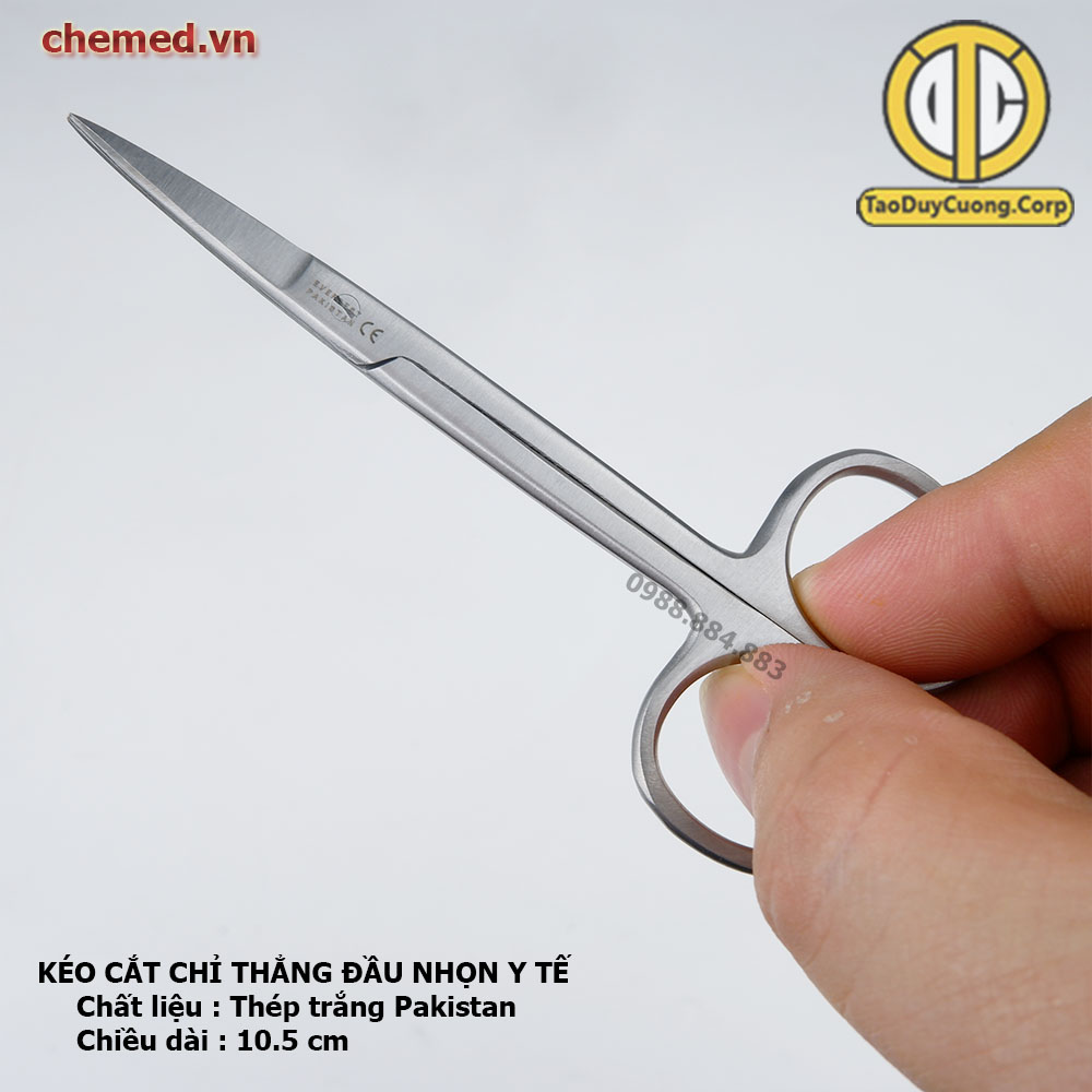 Kéo y tế thẳng và cong nhọn thép trắng pakistan, kéo cắt chỉ trắng pakistan, kéo tỉa lông mày lông mũi các size