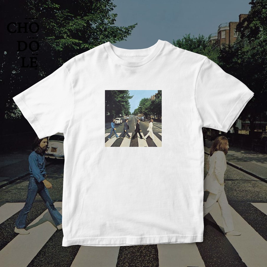 Áo thun unisex cotton in hình the beatles - abbey road