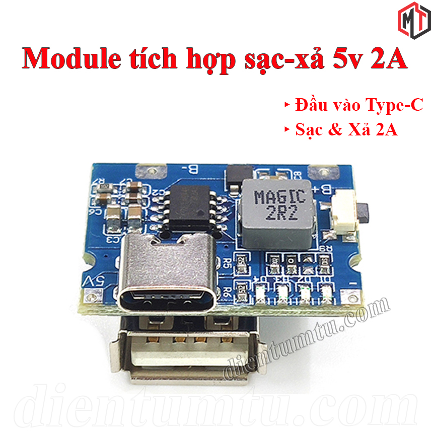 Mạch chế sạc dự phòng mini 5v 2a - 1 cổng usb + type-c