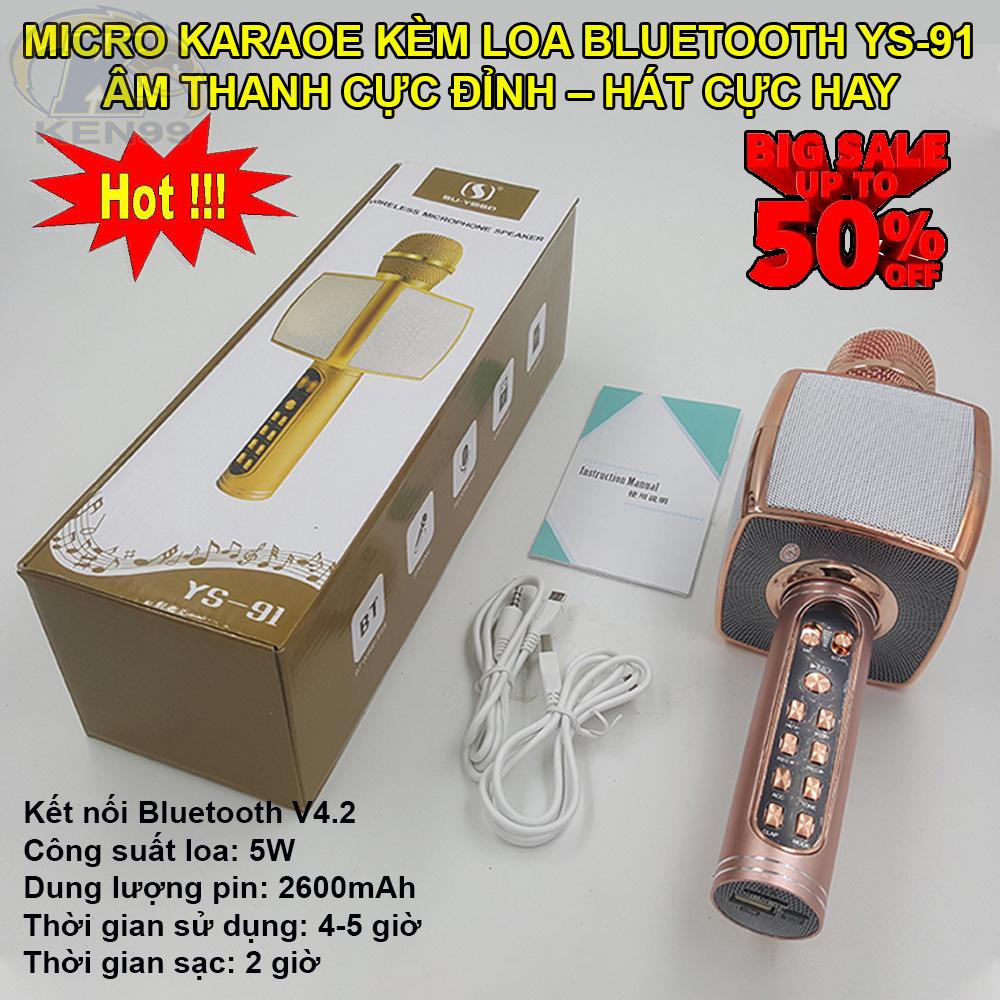 [HCM]Micro Hát Karaoke YS 91 - Mic Hát Karaoke Kiêm Loa Bluetooth Version 2