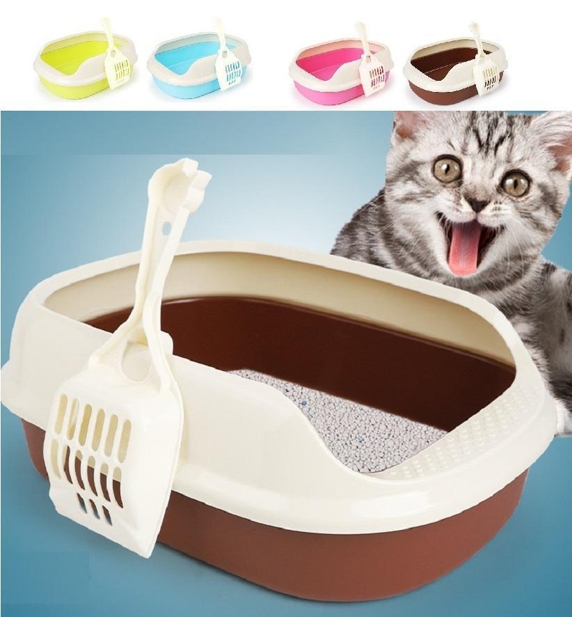 Khay đựng cát vệ sinh cho chó, mèo tặng kèm xẻng, có nắp dễ vệ sinh, sạch sẽ, 40*29*13,5 cm