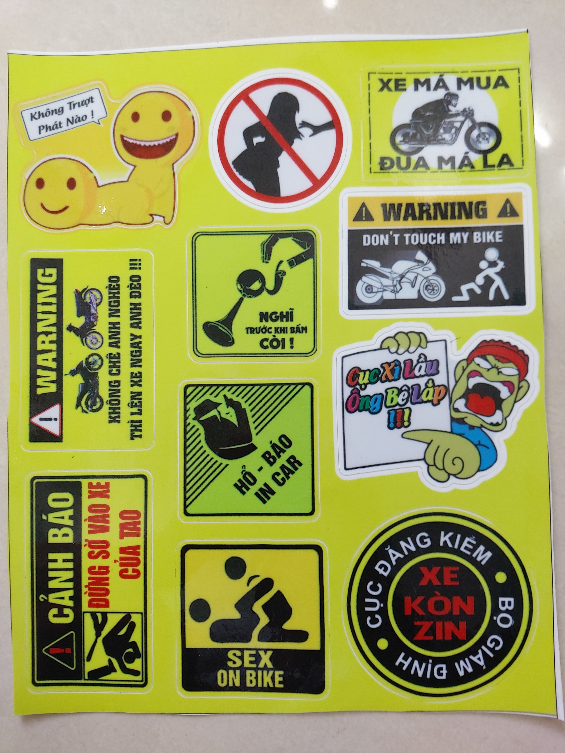 Tem xe combo logo cảnh báo