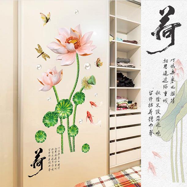 [HCM]Decal trang trí Hoa Sen Hồng nhạt