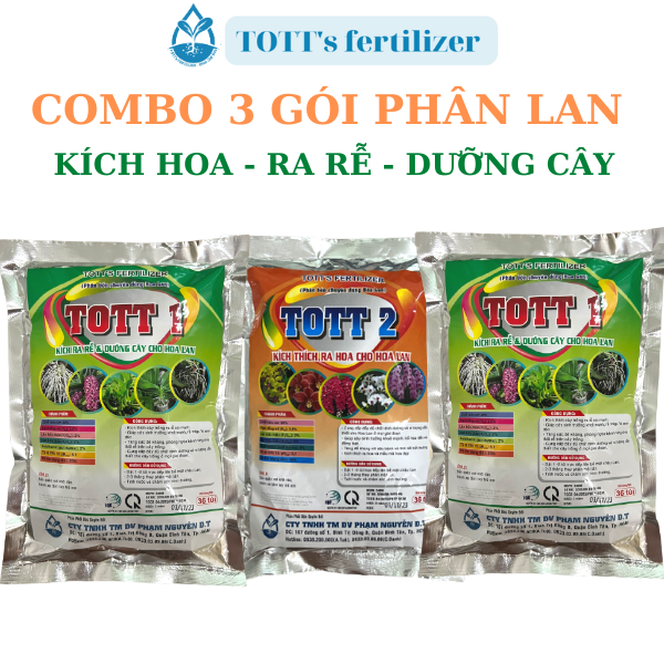 Combo 3 gói : 1 gói phân bón hoa lan kích thích ra hoa và 2 gói dưỡng cây ra rể tan chậm