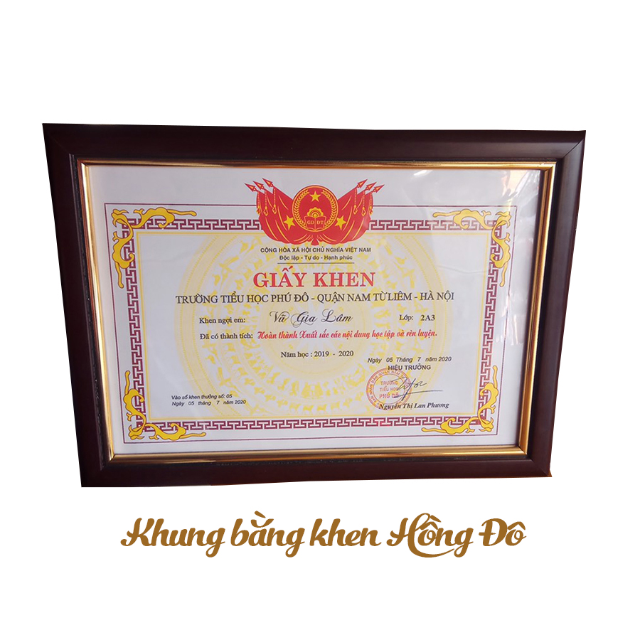 Khung bằng khen A4 nâu viền vàng