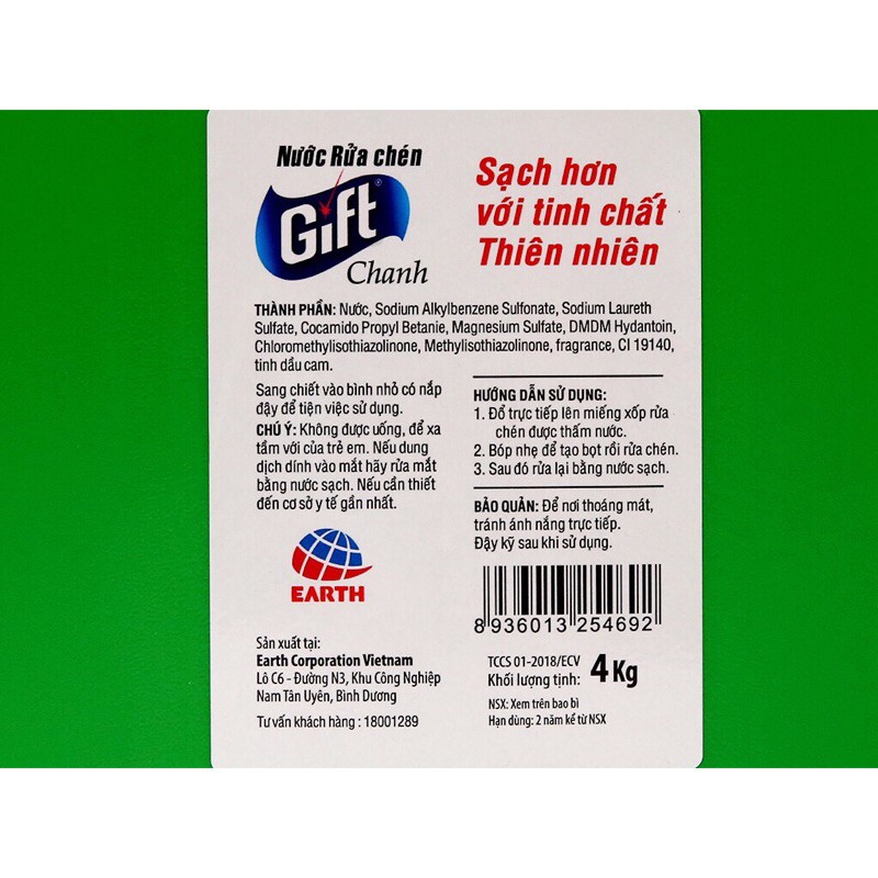 Nước Rửa Chén Bát Gift Trà Chanh Can 4Kg Siêu To