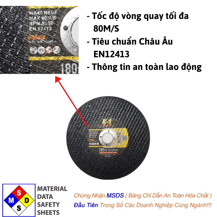 ĐÁ CẮT SẮT 180 | Đá cắt K1 đen 180 | Đá cắt sắt phi 180