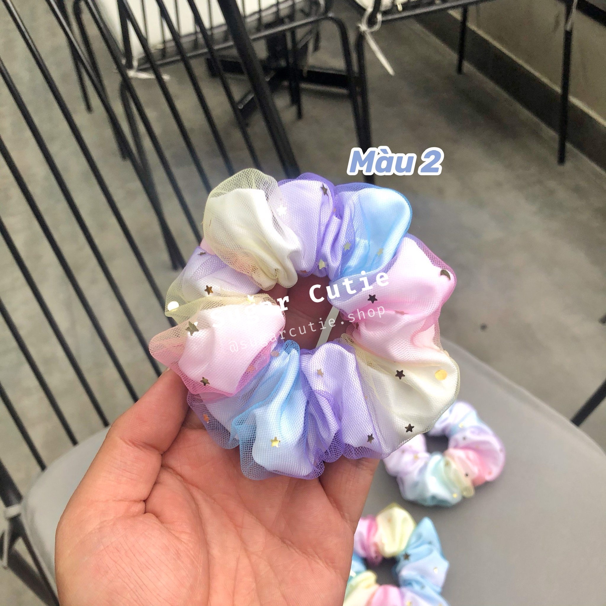Scrunchies cột tóc Galaxy 2 lớp ombre buộc tóc