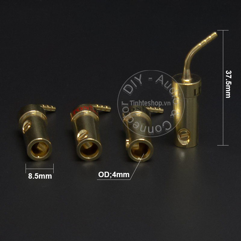 4 chiếc - Rắc cắm mỏ chim cho Loa Âm ly bằng đồng kèm ống co nhiệt có thể cắm đổi từ bắp chuối sang mỏ chim