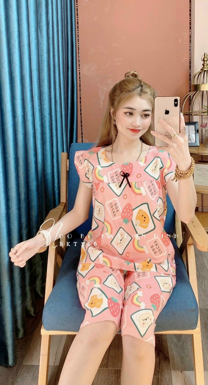 [HCM] Set bộ lửng mặc nhà vải lụa hàn cực đẹp freesize dưới 53kg