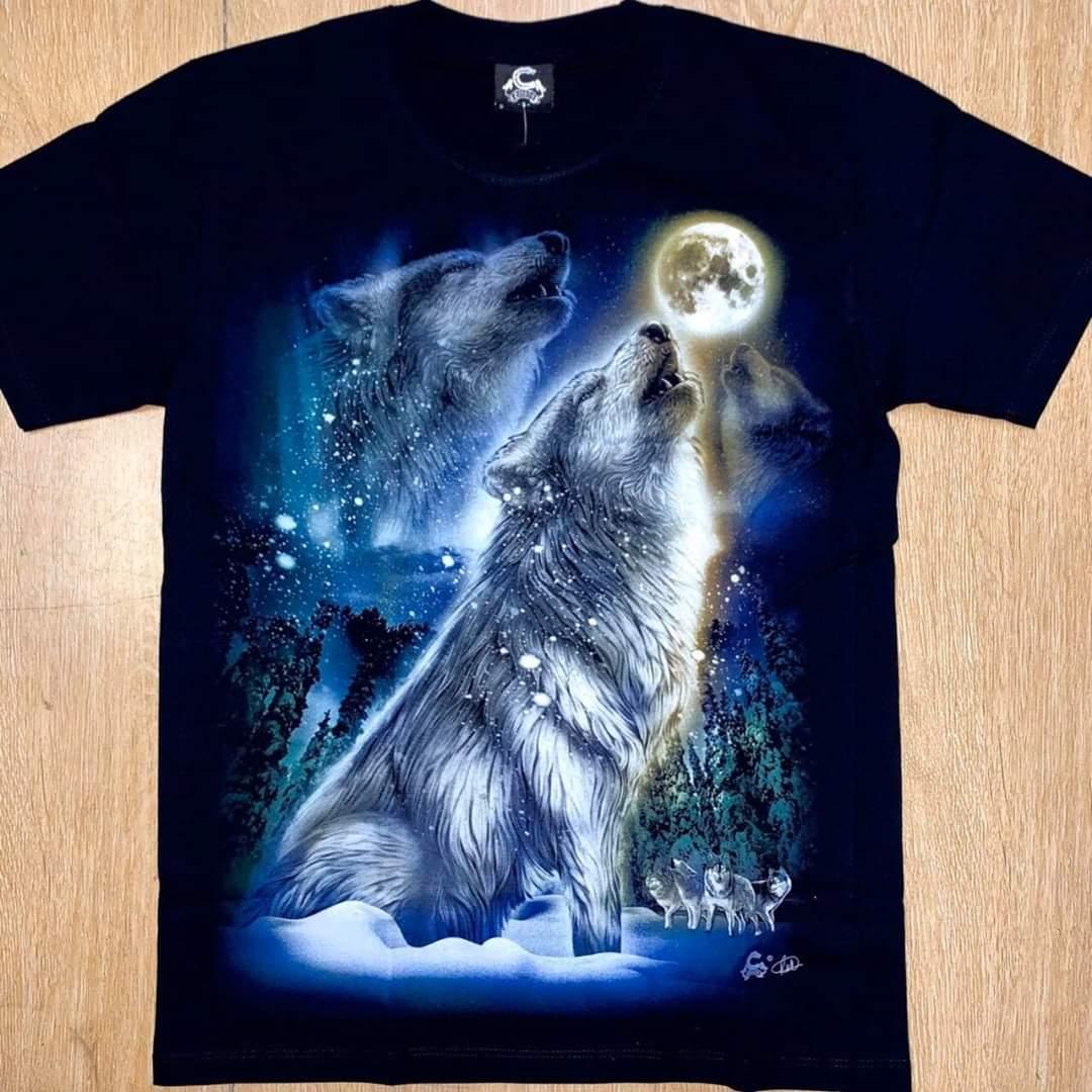 [HCM]Áo thun nam 3D in hình SÓi Trắng Dưới Trăng sắc nét không phai màu không dính giặt vải dày mịn mát