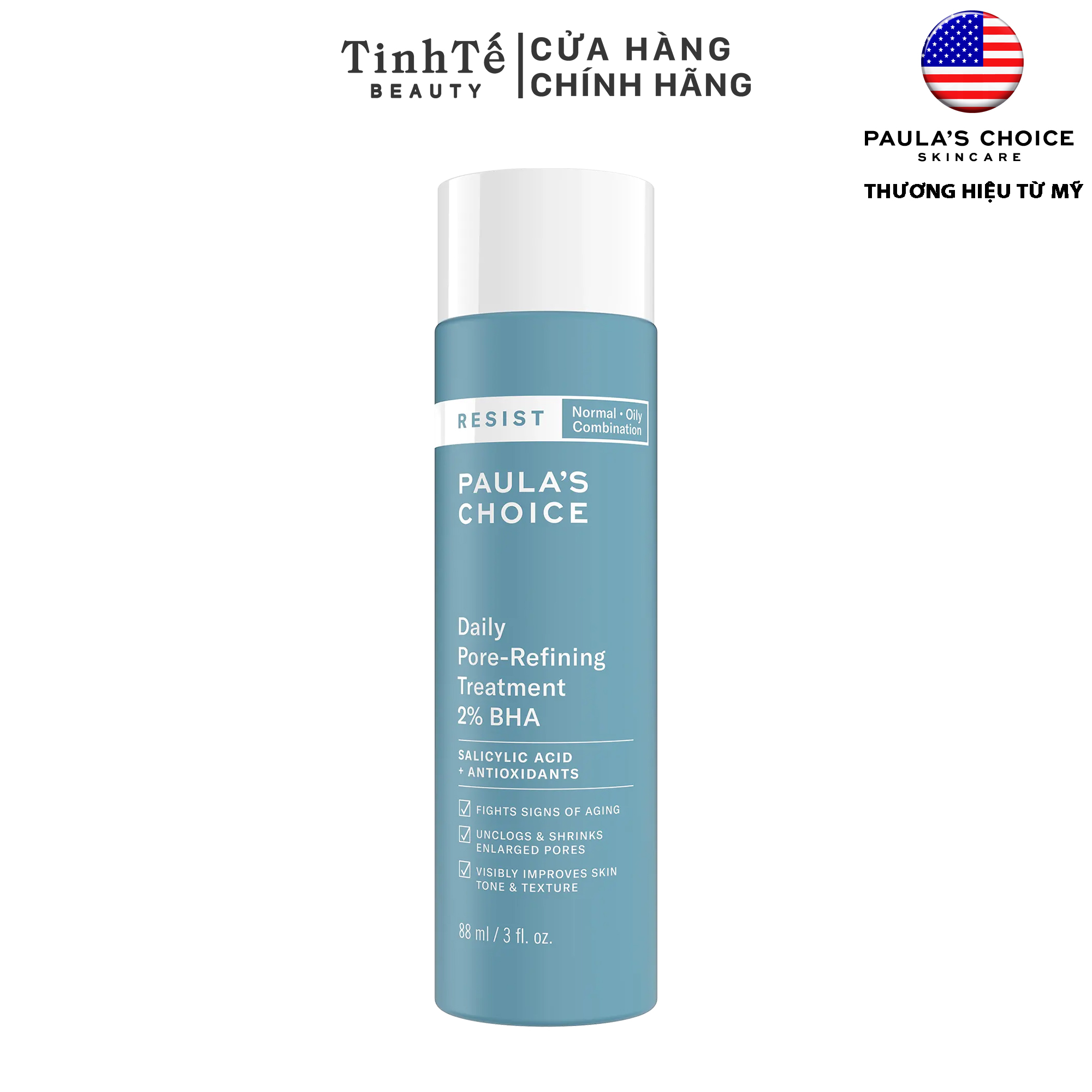 Tinh chất loại bỏ se khít lỗ chân lông Paula’s Choice Resist Daily Pore Refining Treatment 2% BHA 88ml