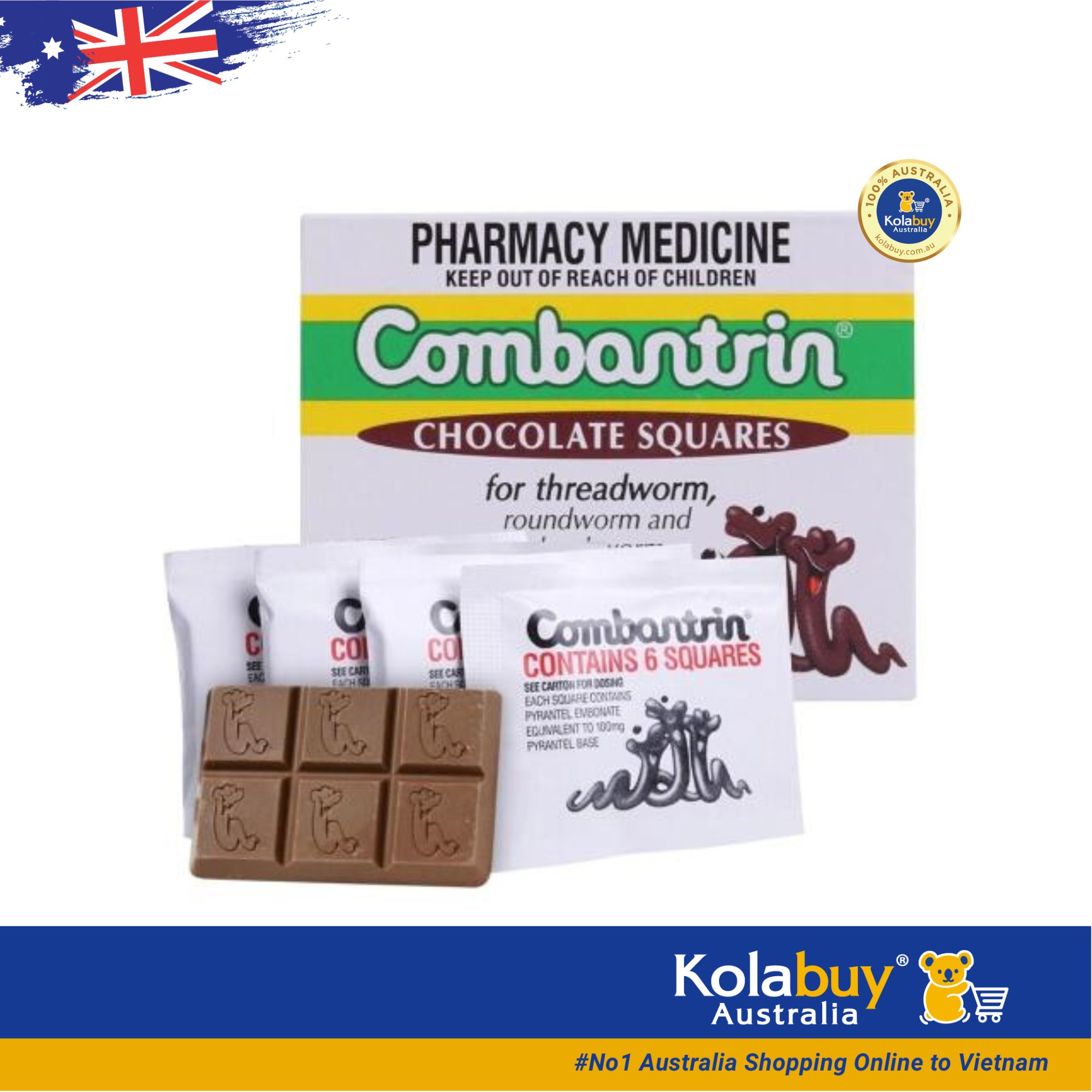 Tẩy giun vị Socola Combantrin Chocolate Squares 24 miếng