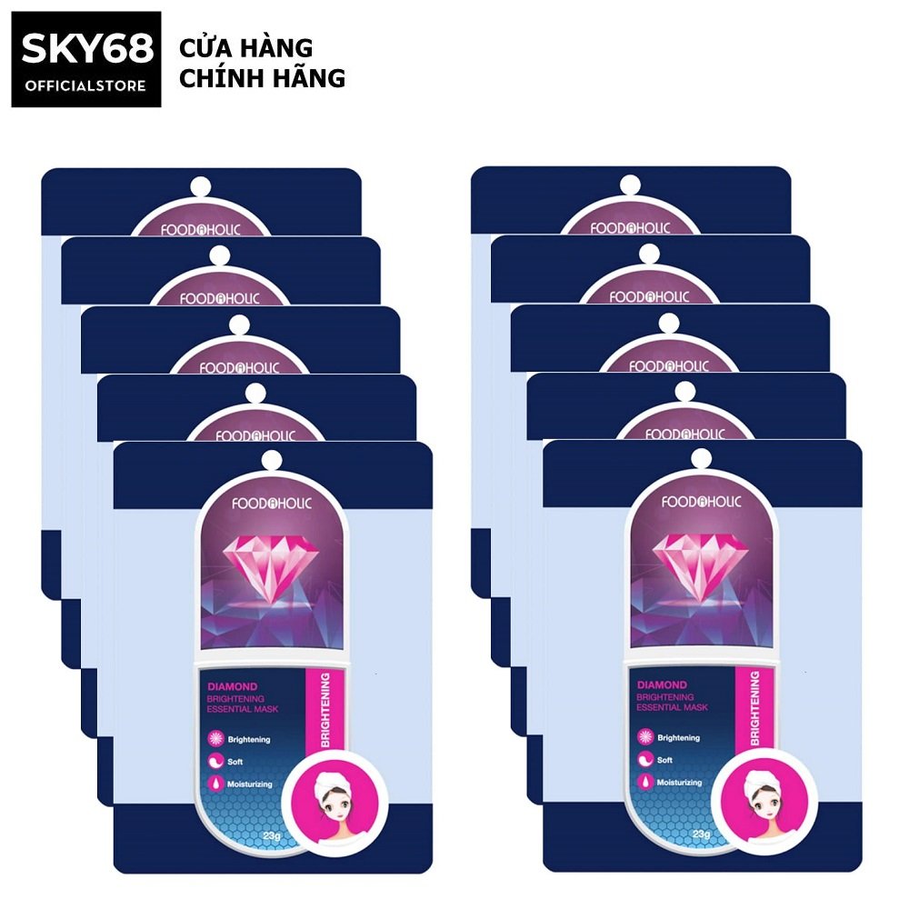 Hộp 10 Mặt Nạ Dưỡng Trắng Da Kim Cương Foodaholic Diamond Brightening Essential Mask 23g  x 10