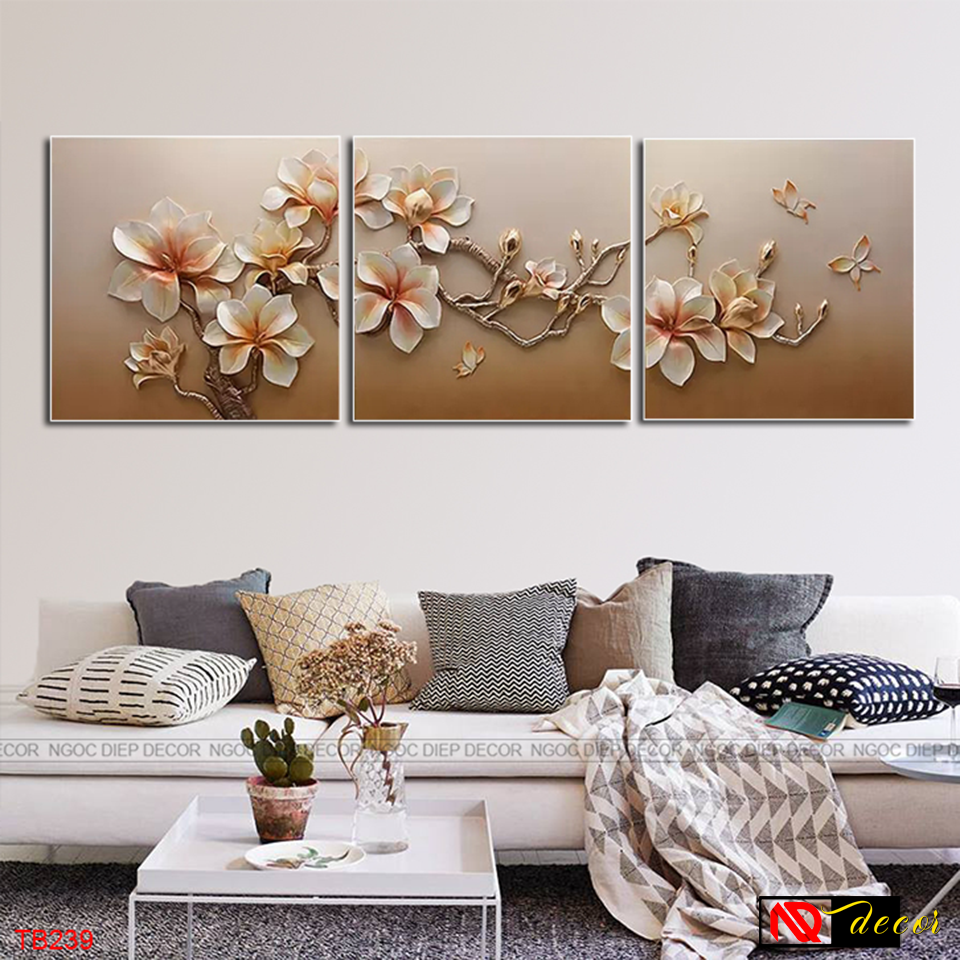 Bộ tranh dán tường Hoa phù đêu 3D -Trang décor phong cách hiện đại