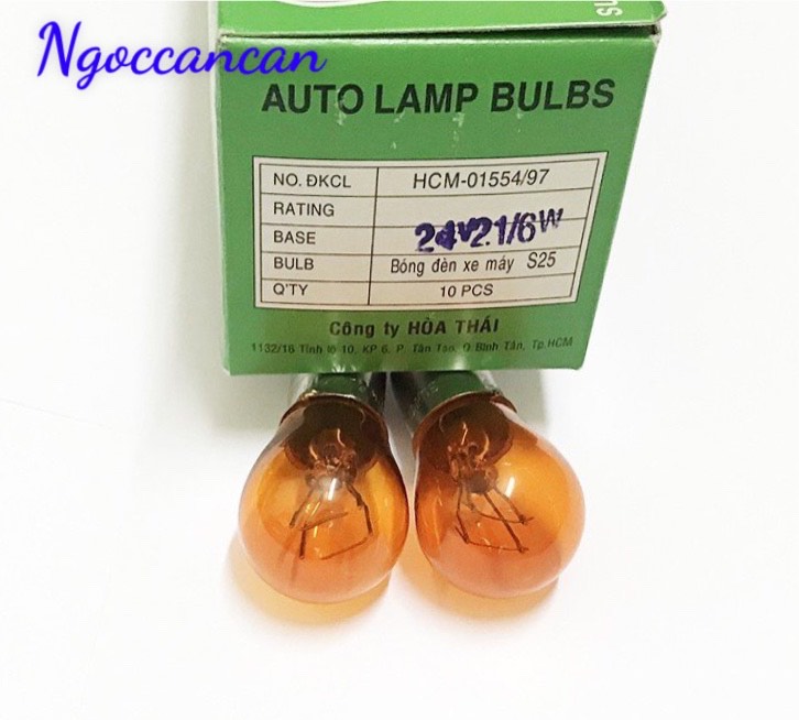 Combo 2 Bóng Đèn Xi Nhan Ô Tô Màu Vàng 2 Tóc 12V 21/6W Và 24V 21/6W Đui Cài