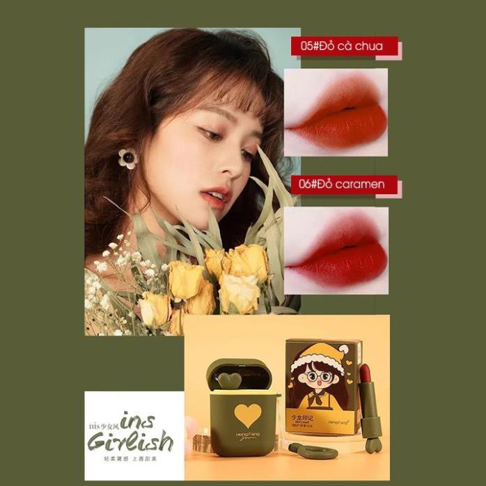 Set 2 Thỏi Son Lì HENGFANG Kiểu Dáng Dễ Thương Siêu Hot