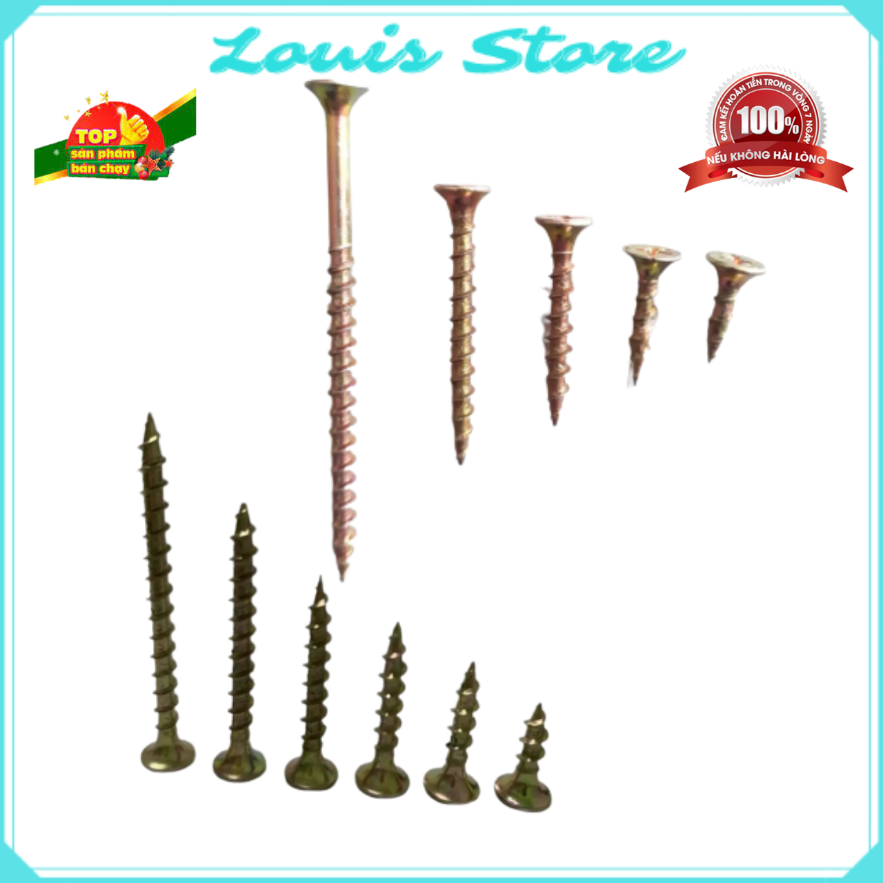 Vít Vàng Đầu Bằng Răng Thưa Bắn Gỗ - Nhiều Size 1,5 - 2- 2,5 - 3 - 4 - 5 - 6 cm [Bao 1Kg], Vít Bắn Gỗ Chất Lượng Cao