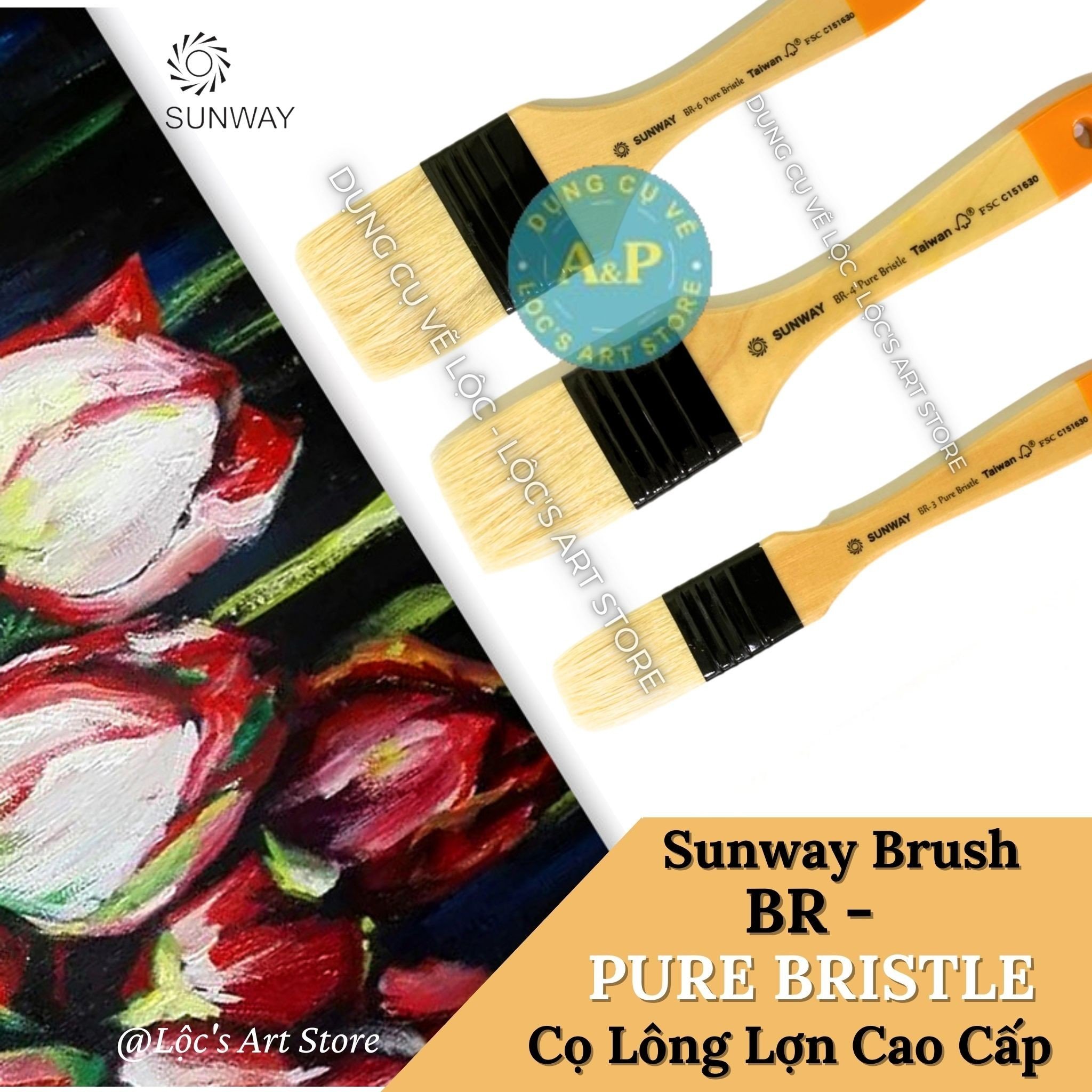 Cọ bản panh xô cao cấp br - pure bristle sunway đài loan 100% lông tự nhiên