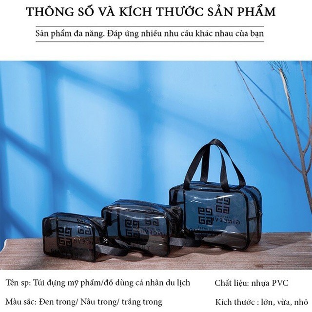 PVN16395 Set 3 túi trong suốt đựng đồ, mỹ phẩm du lịch thời trang T2