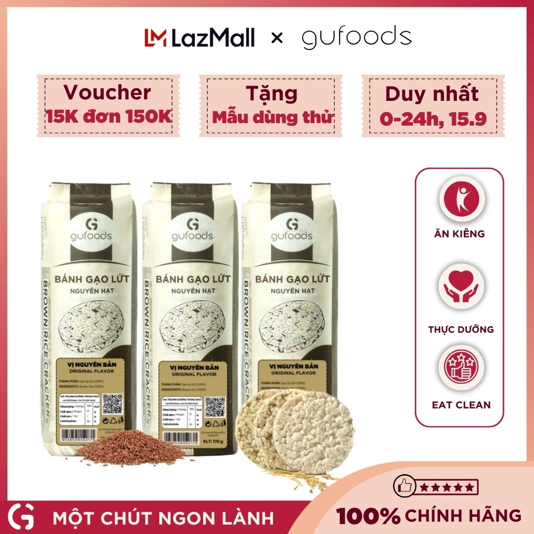 Bánh gạo lứt ăn kiêng GUfoods  - Các vị Yến mạch, Nguyên bản, Huyền mễ, Hạt chia, Diêm mạch, Cỏ ngọt, Superfoods, Mix, Muối hồng