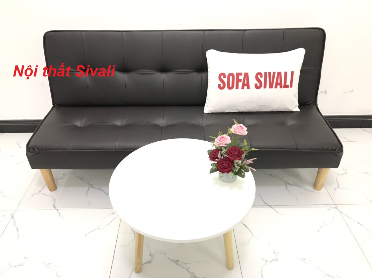 [HCM]Bàn ghế salon màu đen phòng khách giá rẻ sofa bed sofa giường bọc simili giả chống thấm nước mini nhỏ Nội thất Sivali HCM Tphcm Hồ Chí Minh