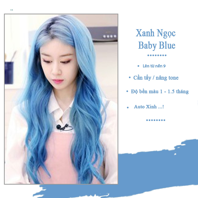 Thuốc nhuộm tóc màu baby blue lên từ level 8 ( Tặng trợ nhuộm ) kem nhuộm tóc tại nhà màu xanh - Hinlove cao cấp
