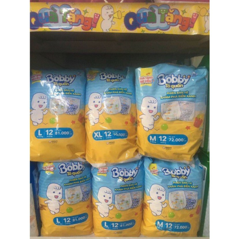 Tã quần Bobby M12/ L12/ XL12/ XXL12 ( Hàng KM)