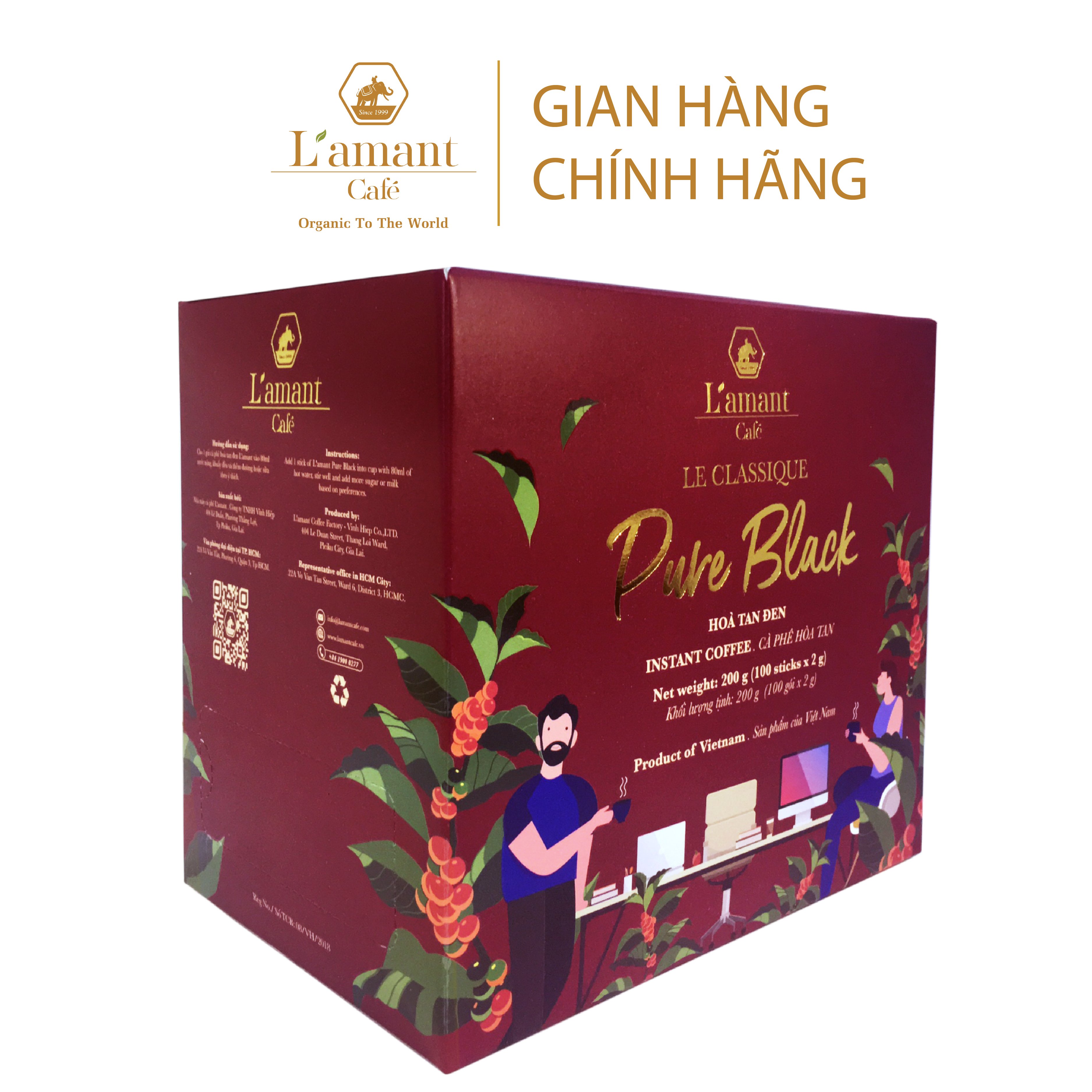 Cà phê hòa tan đen Pure Black - L'amant Pure Black Instant Coffee (Hộp 15 gói x 2gr)