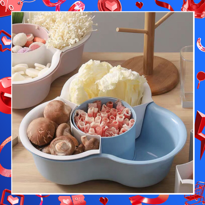 [ HÀNG MỚI] Rổ 4 ngăn đựng rau lẩu kèm chậu hứng , thuận tiện khi ăn lẩu, không dễ vỡ hoặc biến dạng.