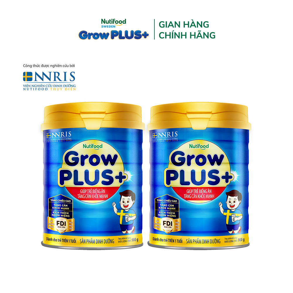Combo 2 sữa bột GrowPLUS+ Biếng Ăn - Hỗ trợ kích thích ngon miệng, tăng cân khỏe mạnh  (Xanh) (2 lon x 900g)