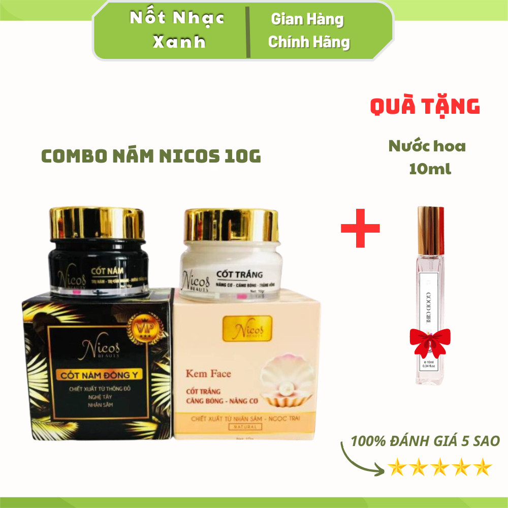 Combo Kem Face Cốt nám Đông Y Nicos + Kem Cốt trắng nâng cơ Nicos Beauty 10g+ Tặng nước hoa