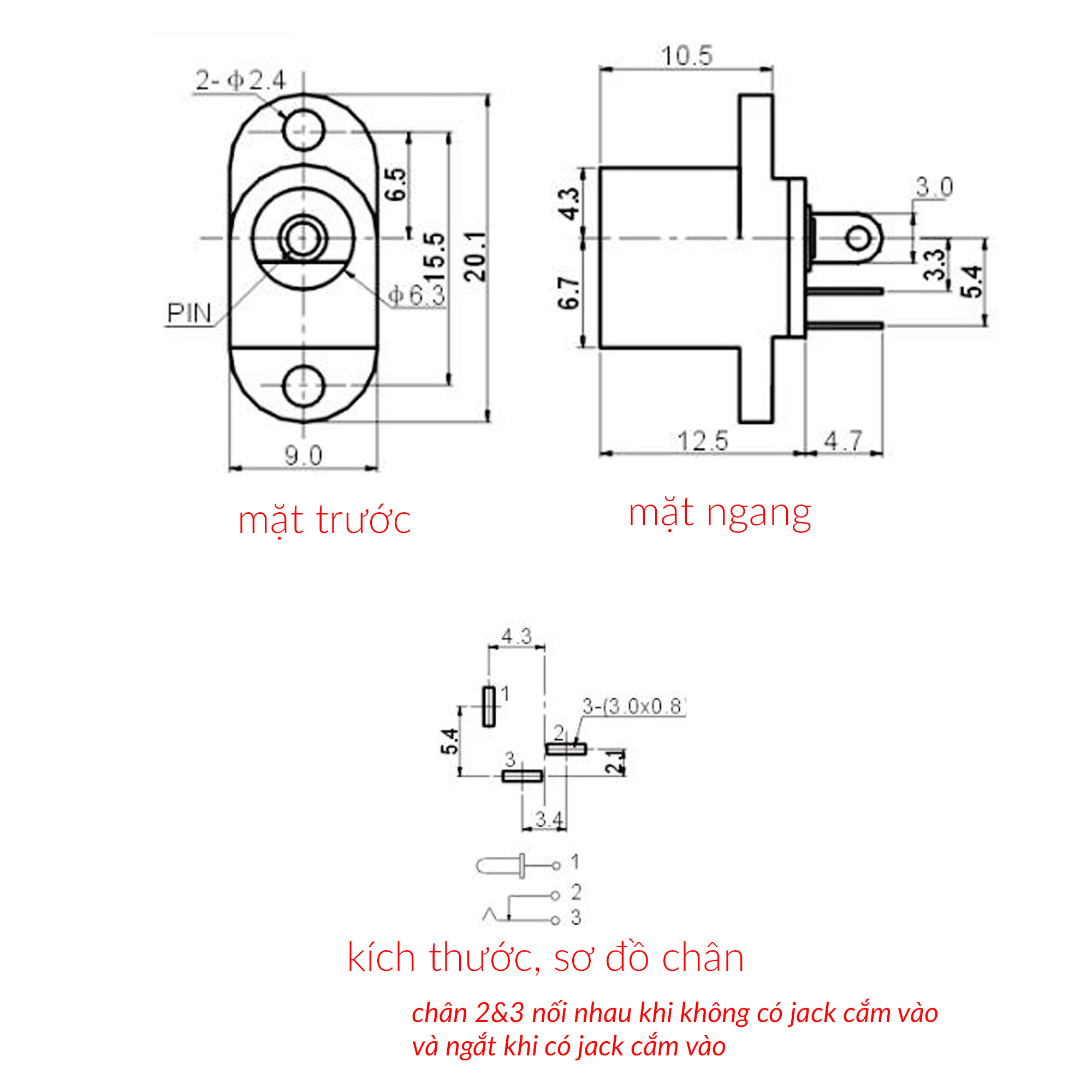 Jack DC Cái 5.5x2.1 mm DC-017