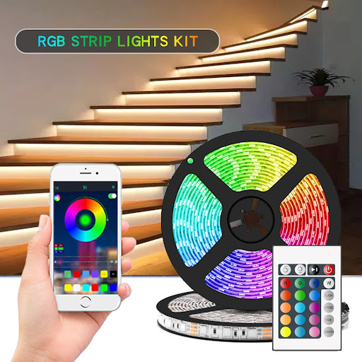 Cuộn dây led 5m MT5A 16 triệu màu sắc RGB - Điều khiển bằng điện thoại smartphone, remote - Bọc silicon chống nước, có keo dán - Cảm ứng nháy theo nhạc - Trang trí phòng game, máy tính, TV, ô tô, phòng khách, cây thông noel ...