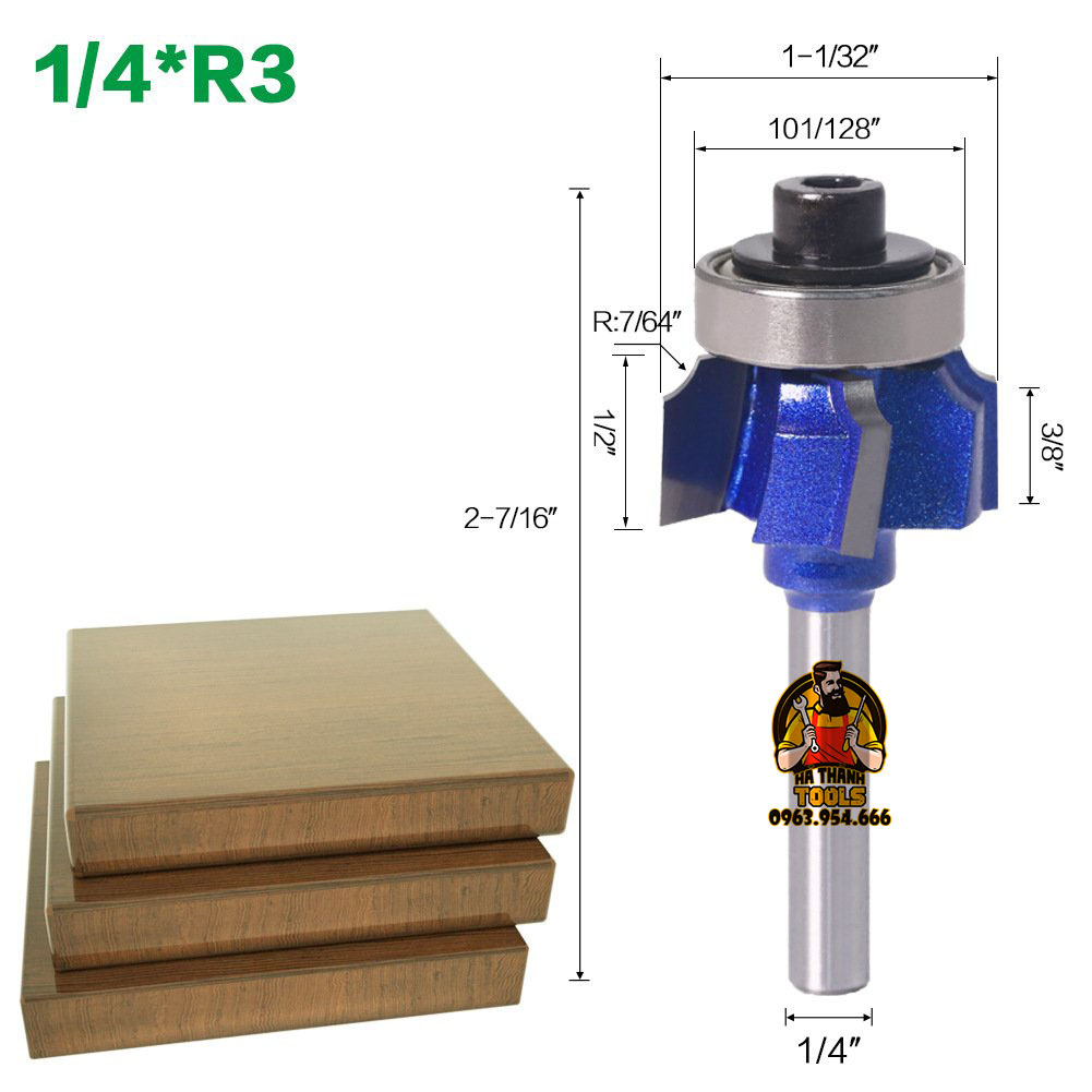 Mũi Gọt Cạnh Chỉ 4 Cánh - Cốt 6.35mm ( R1,R2,R3 )