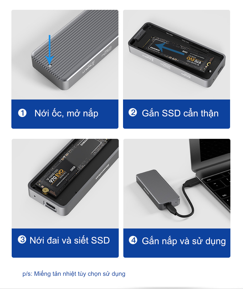 Box ổ cứng SSD NVMe M.2 chuẩn USB 3.2 gen 2x2 20Gbps tốc độ cao - Blueendless (M.2 NVME 2280 SSD enclosure)