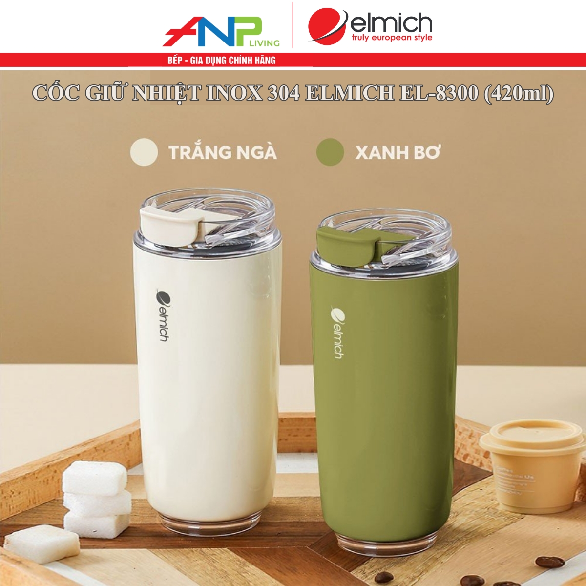 Cốc Giữ Nhiệt ELMICH EL-8300 (Dung Tích 420ML, INOX 304, Giữ Nhiệt 3 Lớp)