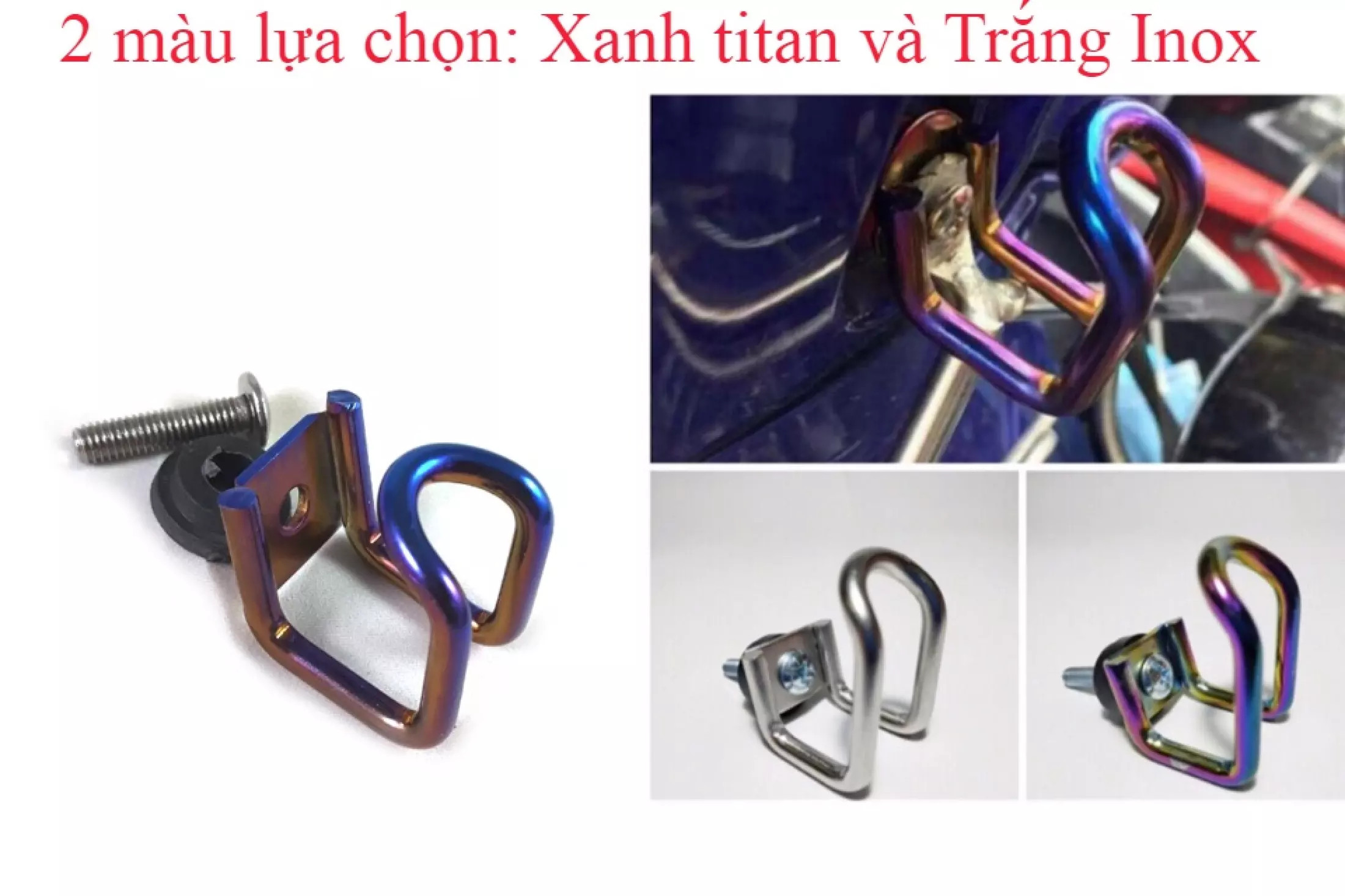 Móc chữ U treo đồ xe máy màu titan & inox gắn mọi loại xe ( khách chọn màu trên đơn hàng nha )
