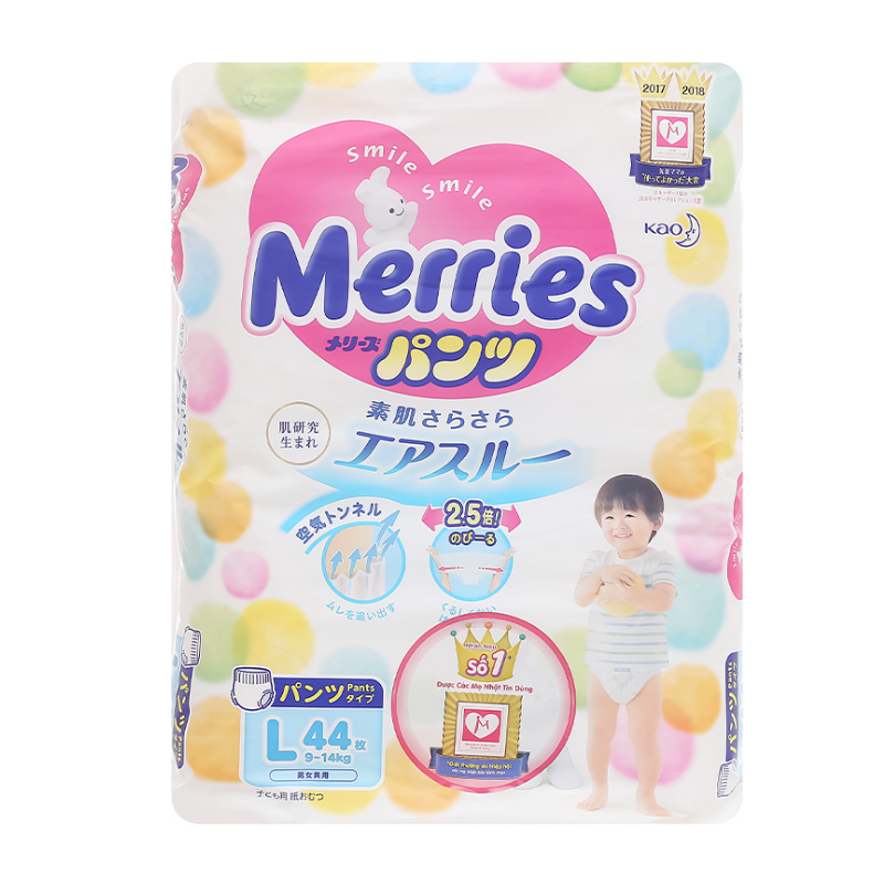 Bỉm Tã Quần Merries Size L44 miếng (Cho bé 9 - 14kg)