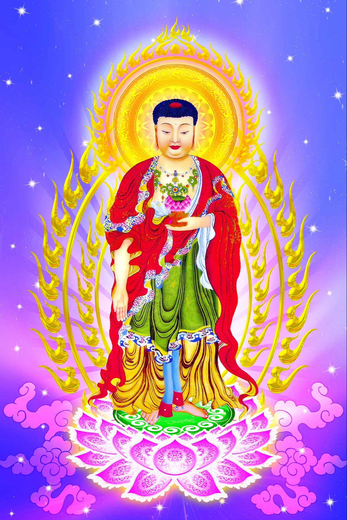Tranh Phật A Di Đà 26 tọa đài sen tặng kèm khung