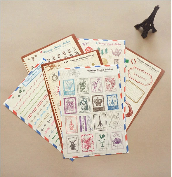 Sticker vintage stamp - Bộ 06 tờ