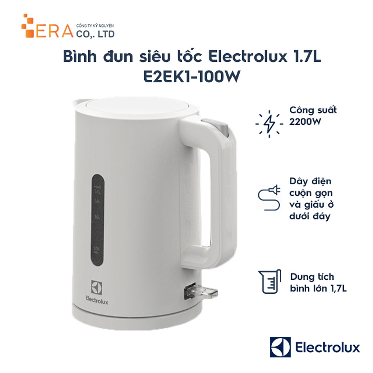 [ Hàng Xả Kho ] Bình đun nước siêu tốc Electrolux E2EK1-100W 1.7L - Hàng chính hãng
