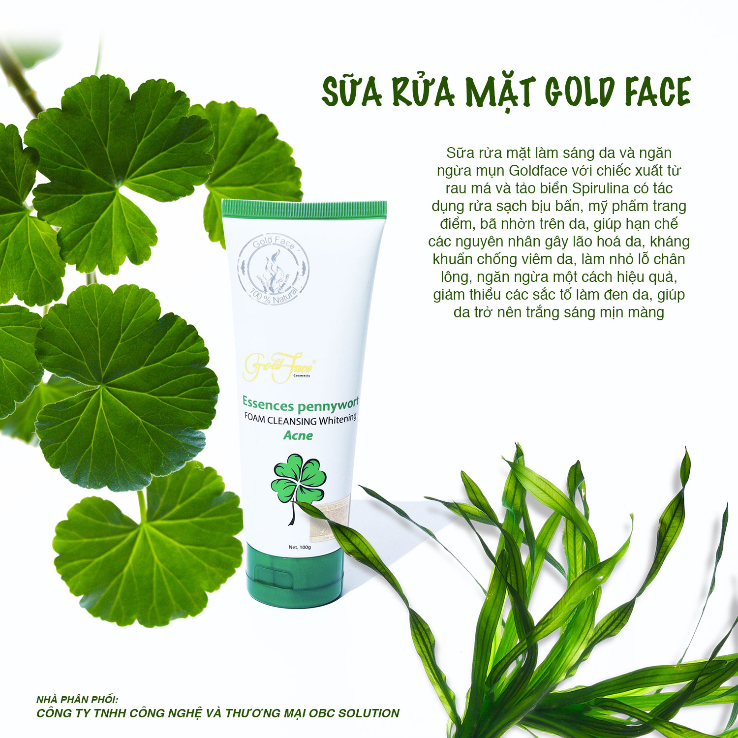 [HCM]Sữa rửa mặt ngừa mụn GoldFace rau má 100g