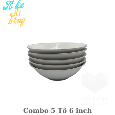 Combo 5 tô loe gốm sứ hoạ tiết hoa 6 inch, tô loe sứ trắng