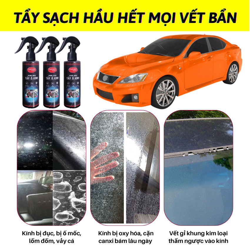 Chai xịt tẩy ố kính ô tô, xe hơi Carjek tẩy sạch cặn canxi, ố vẩy cá, lớp mờ kính làm bóng kính và trong kính xe, Dung dịch tẩy ố kính xe hơi ô tô