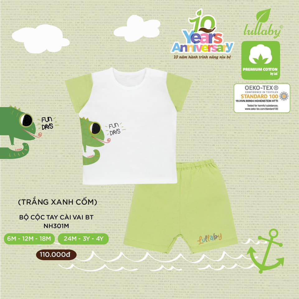 [LULLABY 2022] Bộ Cộc tay bé trai cotton (Sz 6m-4y)