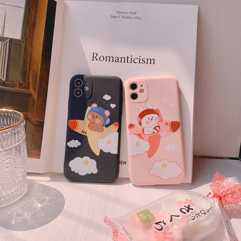 Ốp Lưng Silicon Màu Bảo Vệ CAMERA Bear Planes
