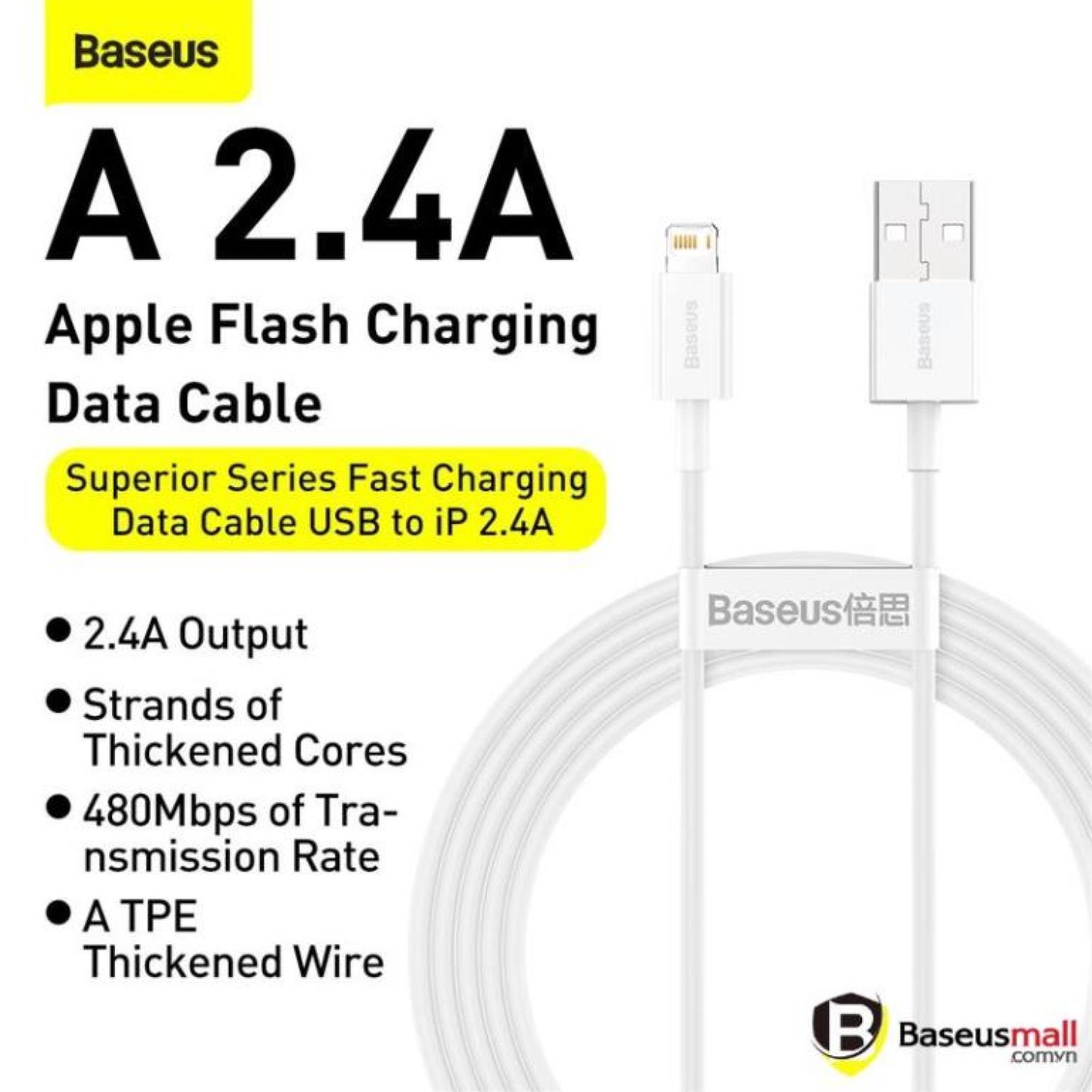 Cáp sạc lightning Baseus Superior Series Fast Charging Data Cable cho iρhone/ iPad (2.4A, 480Mbps, Fast charge, ABS/ TPE