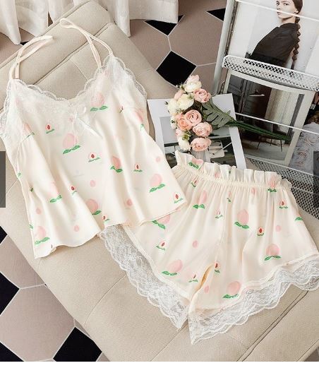 Hàng Quảng châu đẹp - Bộ ngủ 2 dây lụa phối ren cao cấp